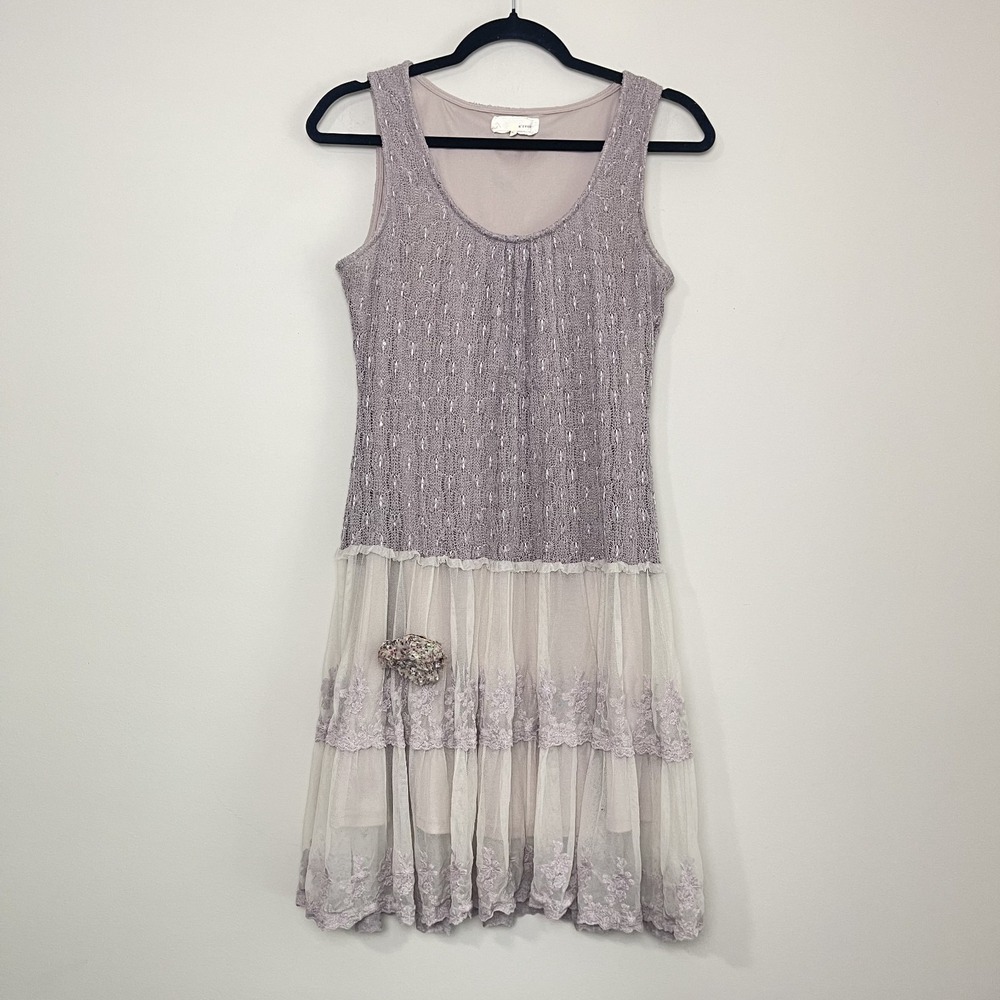 Lilac Crochet Lace Tulle Mini Dress Romantic Fairycore Coquette Cottagecore L